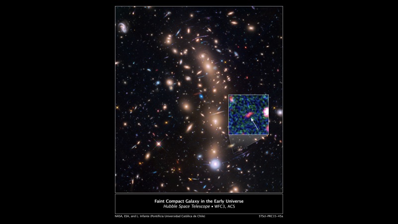Hubble Space Telescope Captures Galaxy Cluster 6 Billion Light Years Away
