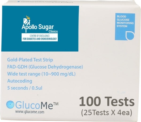 Apollo Sugar ASCLGLS100 Glucometer Strips (100 Strips)