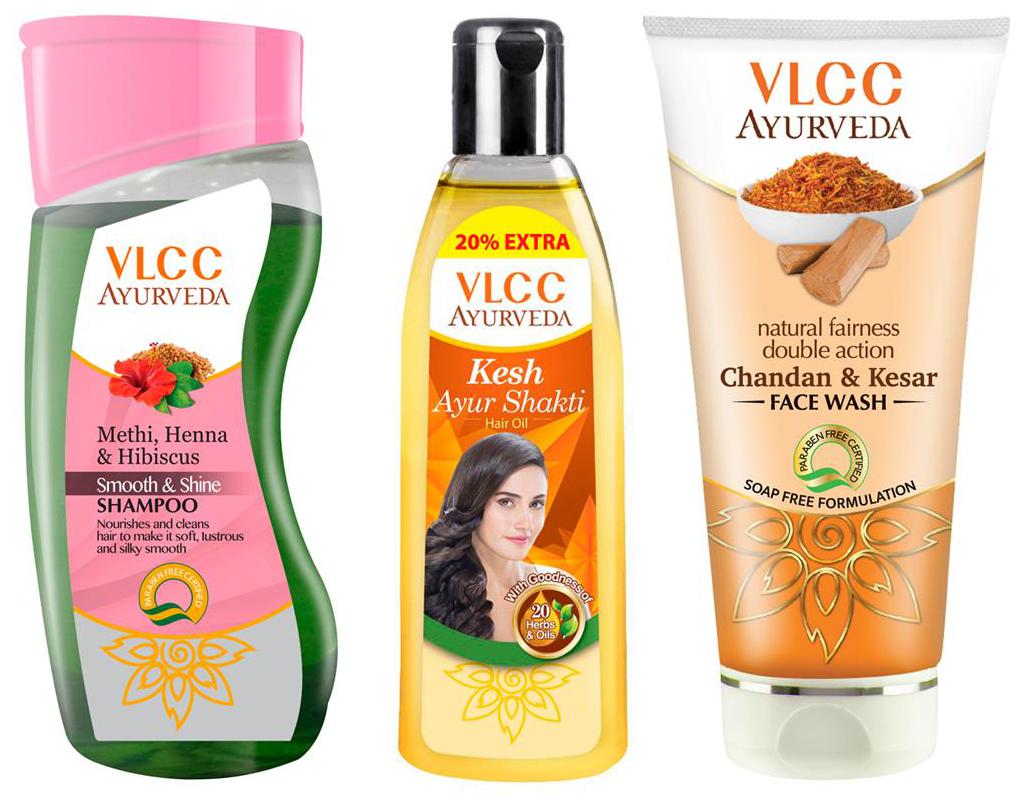 VLCC Ayurveda Shampoo Silky Shine & Hair Oil & Kesar Chandan Face Wash (50ML)