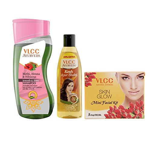 VLCC Ayurveda Silky Shine Shampoo, Ayurveda Hair Oil And Facial Kit