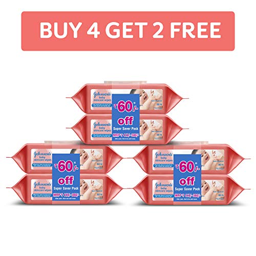 Johnsons Baby Wipes (80GM, Pack of 6) Price in India, Specifications