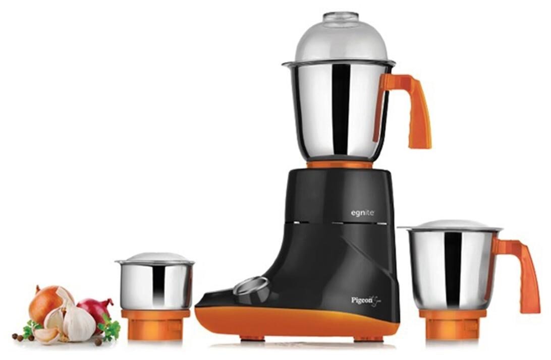 Pigeon Egnite 750W Mixer Grinder (Black & Orange, 3 Jar)