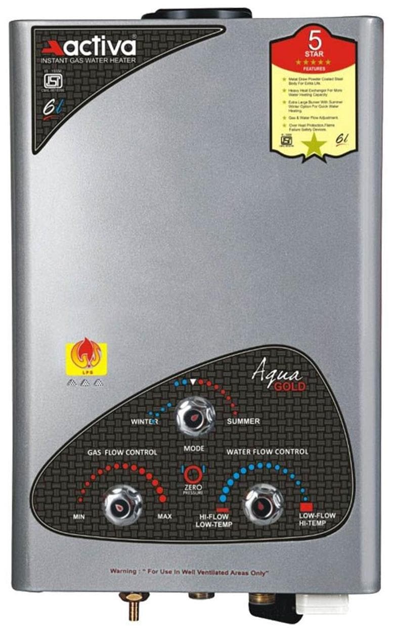 Activa 6L Instant Water Geyser (LPG Aqua, Silver Metallic) Price in