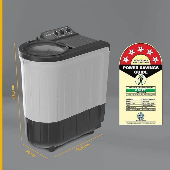 Whirlpool 6.5 Kg Semi Automatic Top Load Washing Machine (SA 65 S 5S)
