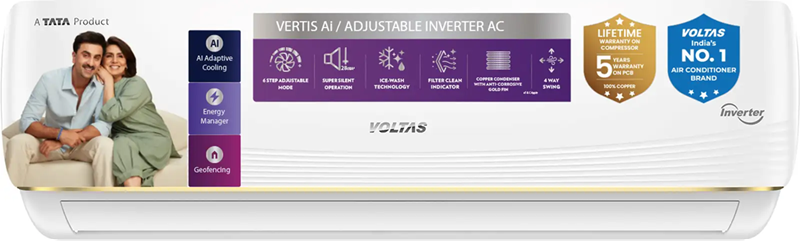 Voltas 1 Ton 5 Star Inverter Split AC (125INV VERTIS AI ZEST GOLD)