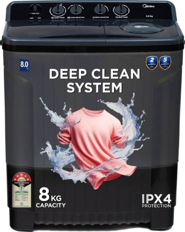 Midea 8 kg Semi Automatic Top Load Washing Machine (MWMSA080PPG KG)