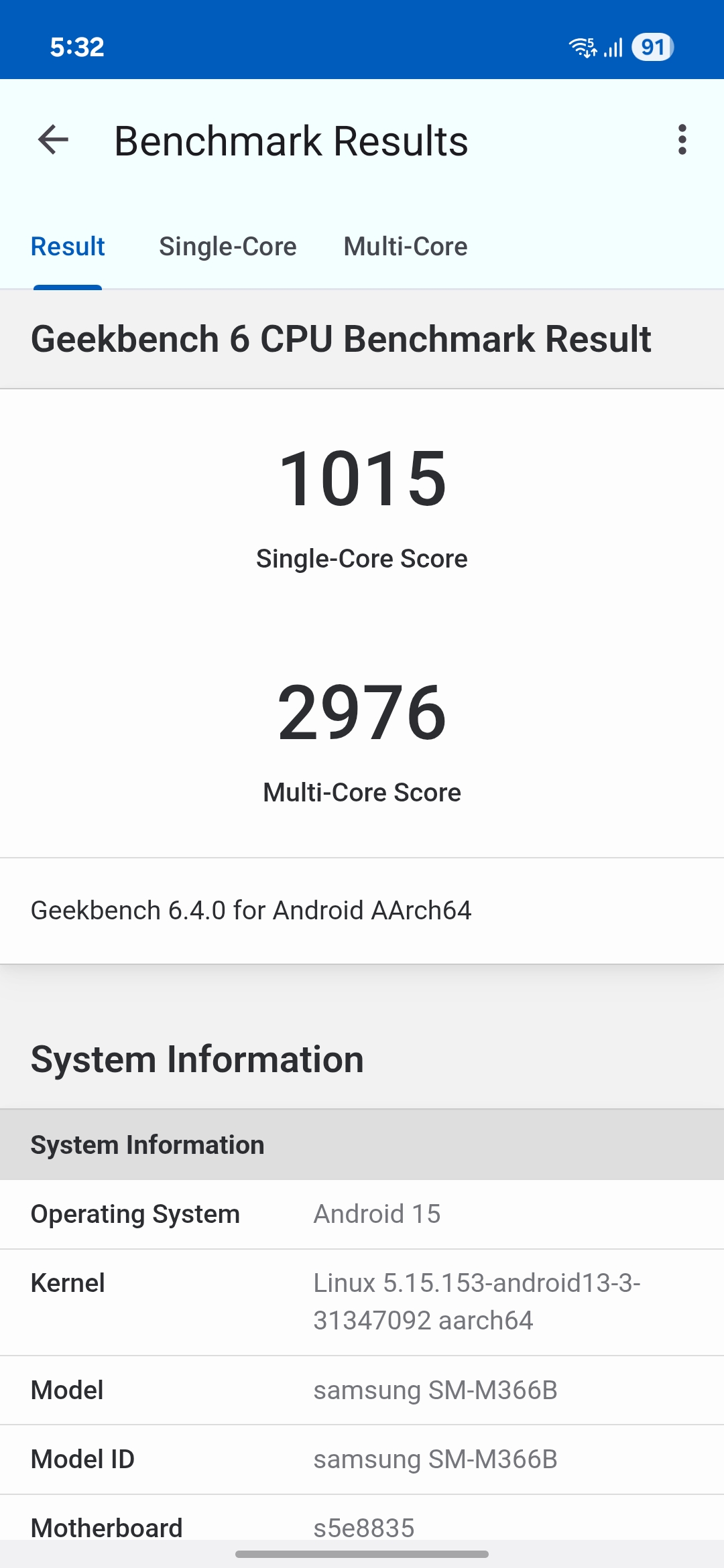 Samsung Galaxy M36 5G Benchmarks Images