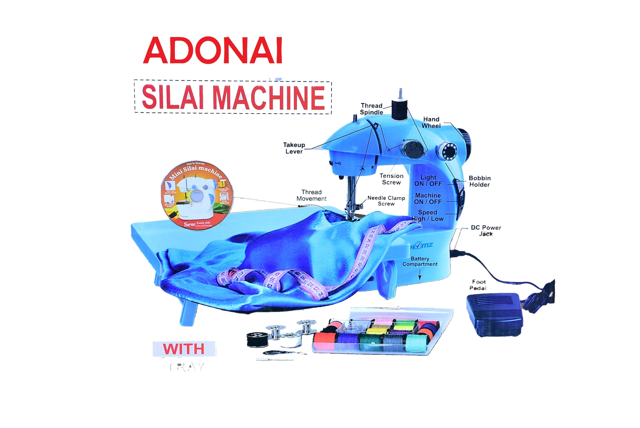 Adonai Mini Electric Sewing Machine (Blue)