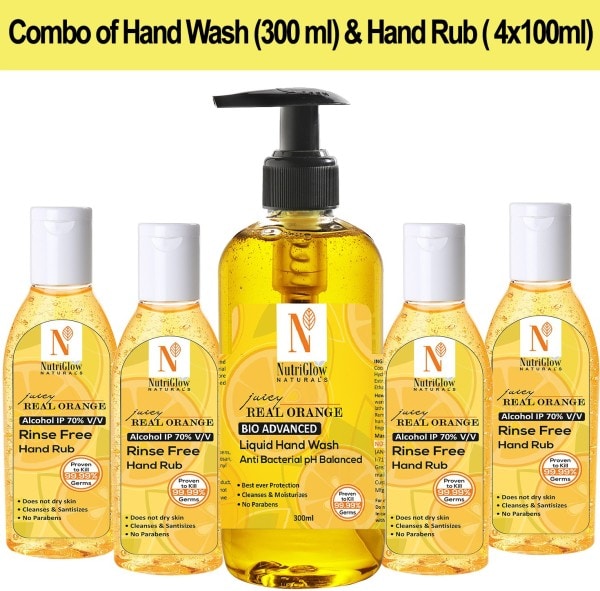 NutriGlow Naturals Juicy Real Orange Hand Wash (300ML, Pack of 5)
