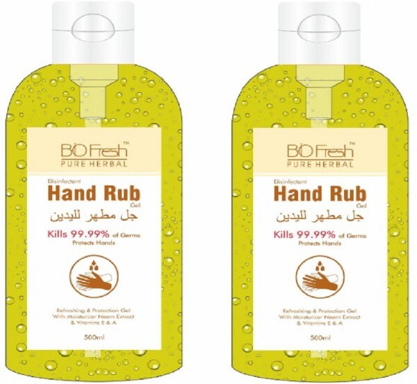 BioFresh Pure Harbel Hand Rub Hand Sanitizer (Yellow, 500ML, Pack of 2)