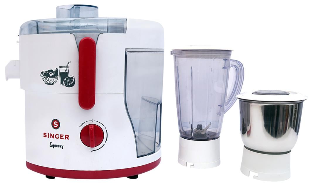 Singer Squeezy 500W Juicer Mixer Grinder (White, 3 Jar)