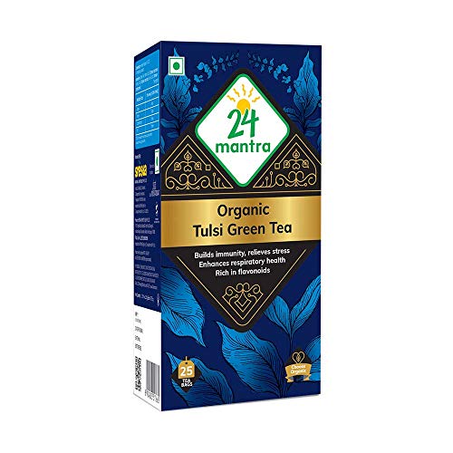 24 Mantra Organic Tulsi Green Tea (85GM, 25 Pieces)