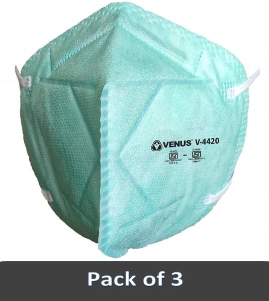 Venus V-4420 Dust Protection Anti Pollution Mask (Sky Blue, Pack of 3)